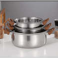 thumbnail image 3 of Bateria de cocina de  Acero Inoxidable Con Tapa De Vidrio 5 Pcs  Mandos de Madera, 3 of 5