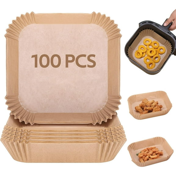 RUseeN Air Fryer Disposable Paper Liner Square 6.5 Inch, 100 PCS Paper Liners for 3-5 QT Air fryer, Non-stick Parchment Paper for Frying, Steamer, Baking, Microwave Etc