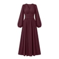 thumbnail image 6 of Zpanxa Maxi Dresses for Women, V Neck High Waist Lantern Sleeve Flowy A Line Winter Style, 6 of 6