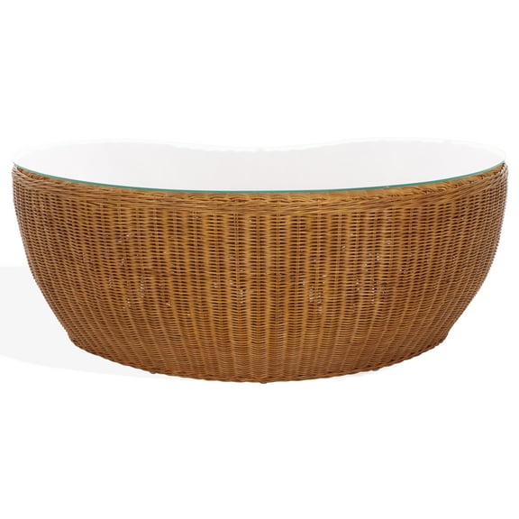 Safavieh Hylda Mid-Century Free Form Rattan Glass Coffee Table, Natural