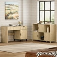 thumbnail image 3 of EYYTHUNG Fluted Storage Organizer Bookshelf Set of 2, Modern Cube Bookcase with 3 Open Shelf and 3 Cabinets with Doors, Light Oak, 3 of 6