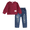 Red, variant on 2T Baby Boy Outfits 3T Boys Fall Winter Clothes Toddler Boys Long Sleeve Round Neckline Stripe Top Jeans Pants 2PCS Set Red