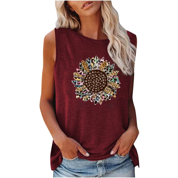 IROINNID Women's Summer Casual Sleeveless Tank Tops Round-Neck Pullover Graphic Printing Loose Vest Spring Saving