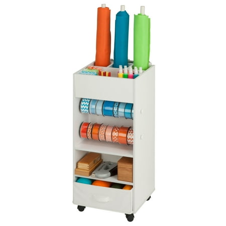 UPC: 0847539095929 | Honey-Can-Do 5-Tier Craft or Gift Wrap Storage Cart with Fabric Drawer  Dowel Rods  and Compartments  White