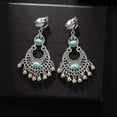 thumbnail image 2 of Clip on 2 1/4" silver and turquoise stone dangle ball earrings, 2 of 4