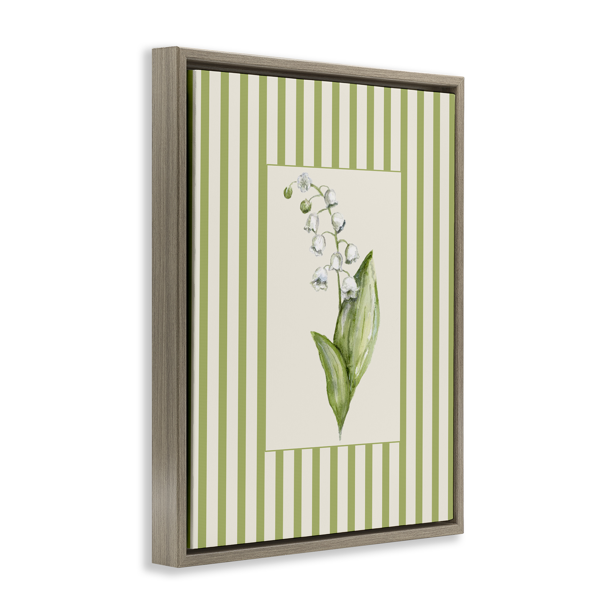 Striped Lily Of The Valley Brown Framed Floater Canvas Wall Art, design by Lisa Wehmeyer