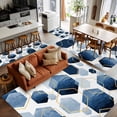 thumbnail image 5 of 2.7x5 Area Rugs, Navy Blue Marble Non-Skid Rubber Backing Large Rectangle Rugs - Living Room Bedroom Home Office, Gold White Geometric Hexagon Modern Indoor Floor Mat Carpets Washable Rug, 5 of 9