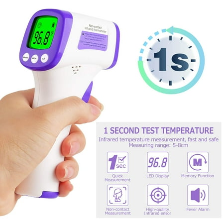 Infrared Forehead Thermometer for Adults, Non Contact Touchless Digital Temporal Thermometer for Baby Kids with Fever Alarm, LCD Screen and Temperature Data Memory (NO Battery Included)
