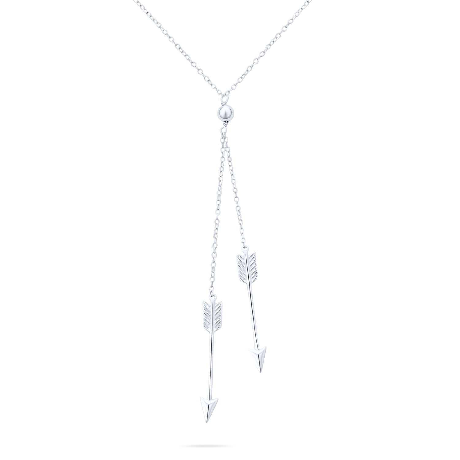 Cupid Arrow Heart Lariat Pendant Necklace Pave CZ Sterling Silver Necklace 