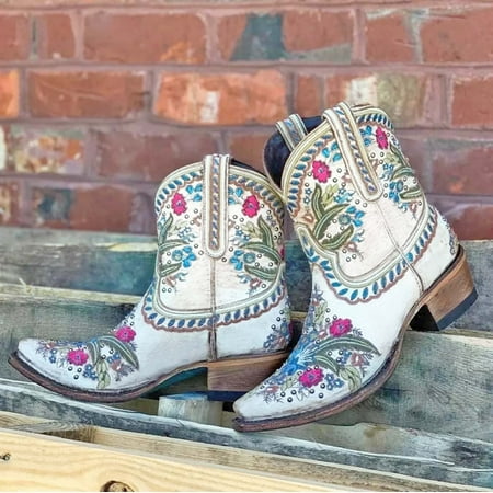 

OKBOP Women s Middle Mid Calf Boots-Christmas Warm Cowboy Winter Vintage Zipper Kids Snow Boots Non Slip Shoes for Women Womens Boots Clearance