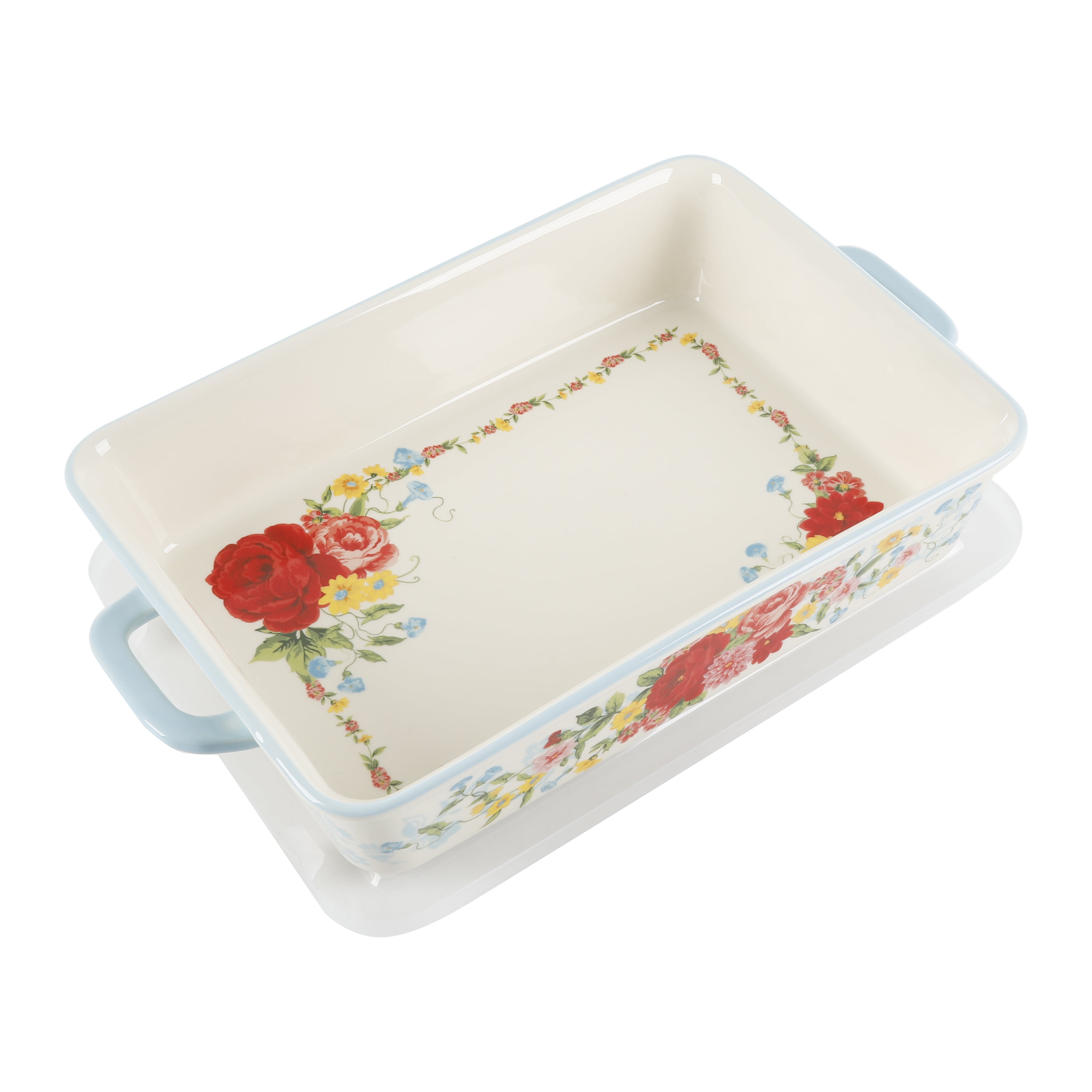 The Pioneer Woman Sweet Rose 9" x 13" Ceramic Rectangular Baking Dish with Lid