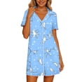 thumbnail image 2 of Xdegoge Sleepwear for Women Cute Print Nightshirt Short Sleeve Button Up V Neck Nightgown Contrast Trim Sleep Dress Notched Collar Loungewear Casual Loose Loungewear, 2 of 7