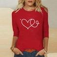 thumbnail image 1 of Ailaofu T-Shirts de la Saint-Valentin à Manches 3/4 Col Rond pour Femmes avec Imprimé Cœur Graphique, 1 of 5