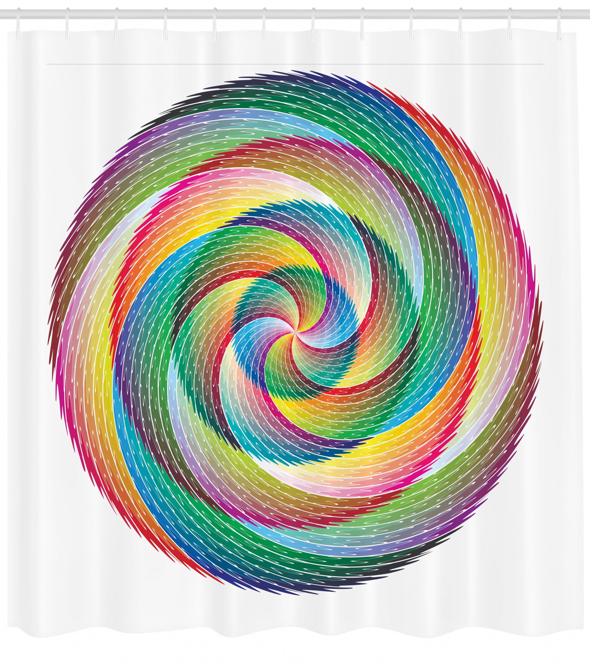 Rainbow Shower Curtain, Artistic Spiral Rosette Pattern with Wavy