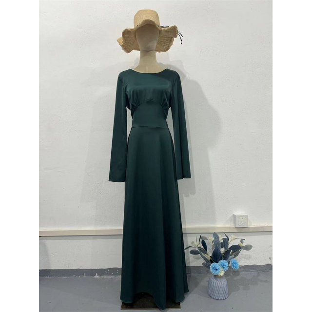 Vestido largo de seda con cuello redondo para mujer, falda ajustada de satén con manga acampanada y cordones, vestidos elegantes de fiesta de noche