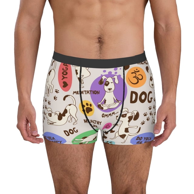 Fotbe Dog Doing Yoga Calzoncillos Tipo Boxer con Bolsa de Soporte Total para Hombre, X-Temp Fresco, Transpirable y de Secado Rápido-XX-Large