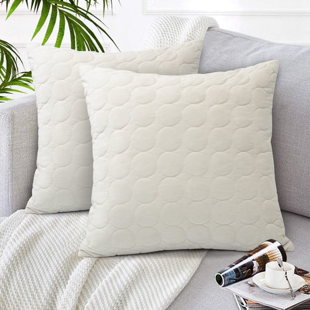 Velvet Throw Pillow Covers, Set of 2 Square Quilting Circle Pattern