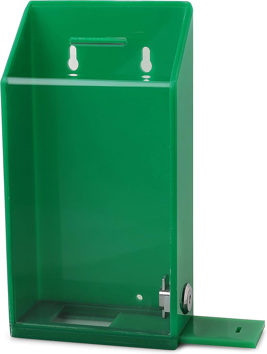 Rectangular Acrylic Donation Suggestion collection Box Pre Drilled Holes For Wall mounted Or Retail Countertop Tip Box with slant top 9.75 x 5 inches, Lock With set of keys Green