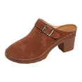 thumbnail image 5 of Rokment Womens Platform Chunky Block High Heels Dressy Clogs and Mules Slip on Sandals 2026 Summer Fashion Casual Suede Closed Toe Buckles Heeled Ladies Dress Slides Brown Size 8, 5 of 7