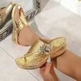 thumbnail image 3 of THDHVS Wedge Sandals for Women,Sandals Women,Women's Fashion Casual Summer Open Toe Retro Solid Color Sandals Hollow One-Line Wedge Heel Slippers Gold 6.5, 3 of 5