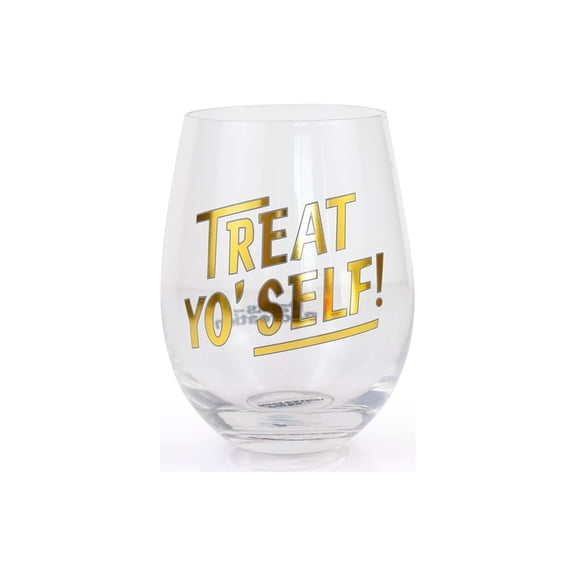 Parks and Recreation Treat Yo Self Stemless Wine Glass | Gold