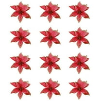 Christmas Glitter Poinsettia Flowers Xmas Tree Ornaments - 12PCS Artificial Christmas Flower for Christmas Tree Wreath Garland Decoration (5.91 inches in Dia)
