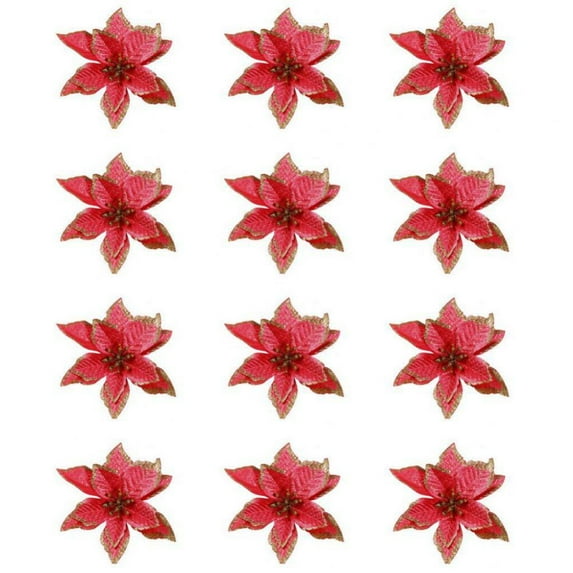 Wuffmeow Glitter Hanging Flowers 4 Different Color Poinsettia Decorations Christmas for Christmas Tree Xmas Artificial Flower