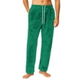 thumbnail image 2 of Dresfit Fuzzy Pajama Pants Mens Winter Flannel Pajamas Plush Solid Color Sleepwear Fluffy Warm Drawstring Bottoms Lounge Comfort Fleece Lined Pant with Pockets Green 2XL, 2 of 9