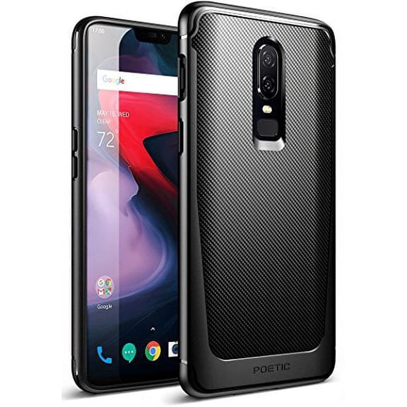 OnePlus 6 Case, Poetic Karbon Shield [Shock Absorbing] Slim Fit TPU Case with [Carbon Fiber Texture] for OnePlus 6 Black 