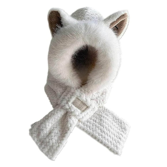WTXUE scarf for women, Cute Ears 2 In 1 Hat and Scarf Ear Scarf Hat Beanie Hat Scarf Combo Hood Combines A Hat for Women, White