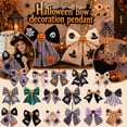 thumbnail image 2 of Bow Decorations Green Velvet Halloween Bow with Pumpkin Applique 14 X 12 Inch for Halloween Party Indoor Outdoor Home Door Decor, 2 of 7