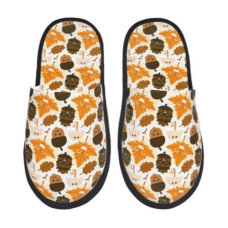 Balery Autumn Woodland Characters Slient Indoor Furry Fleece Comfort House Shoes Soft Non-Slip Home Shoes Cotton slippers House Slippers-- Large