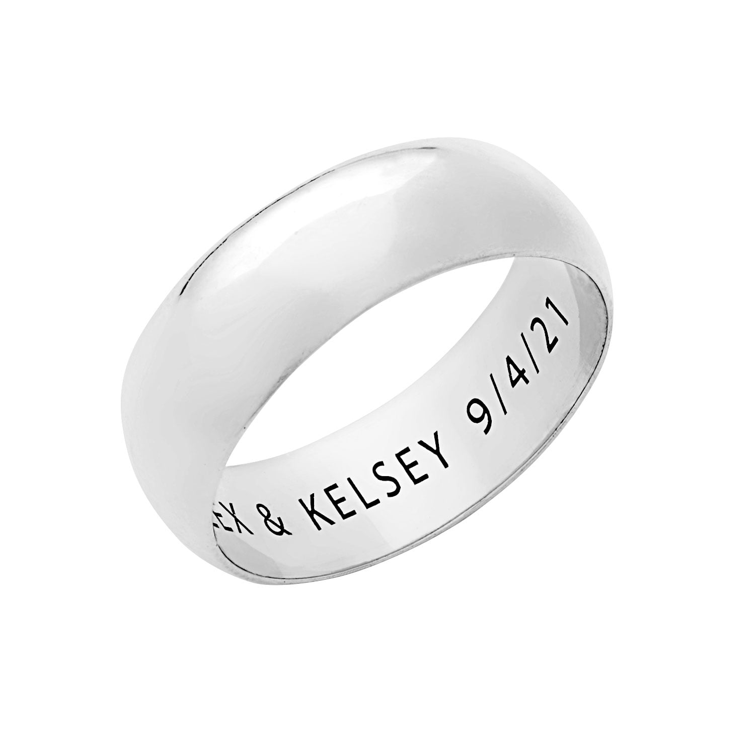 Vow & Forever Personalized Planet Bridal Platinum over Sterling Silver Inside Engraved Wedding Band (7mm) ,Women's