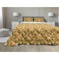 thumbnail image 1 of Hawaii Comforter & Sham Bedding Set, Vintage Blossom Floral Illustration with Fresh Spring Flowers, 3 pcs Duvet Set Microfiber Filling Quilt, 5 Sizes, Marigold Army Green, by Ambesonne, 1 of 4