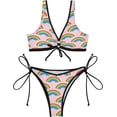 thumbnail image 2 of Dreamtimes Sparkling Rainbow Colors Bikinis Swimsuit Set for Women Swimwear Triangle Bathing Suit Tie String Thong, Small, 2 of 7