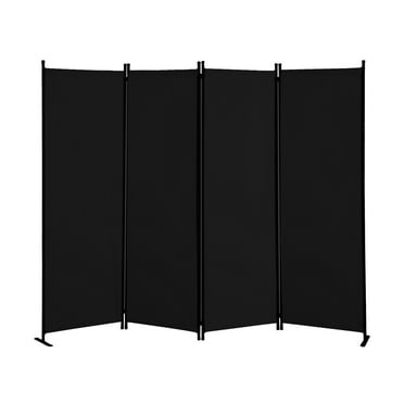 FDW Wood Mesh Woven Design 4 Panel Folding Screen Room Divider, Black ...