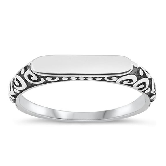 Classic Signet Ring .925 Vintage Sterling Silver Swirl Band Jewelry Female Male Unisex Size 4