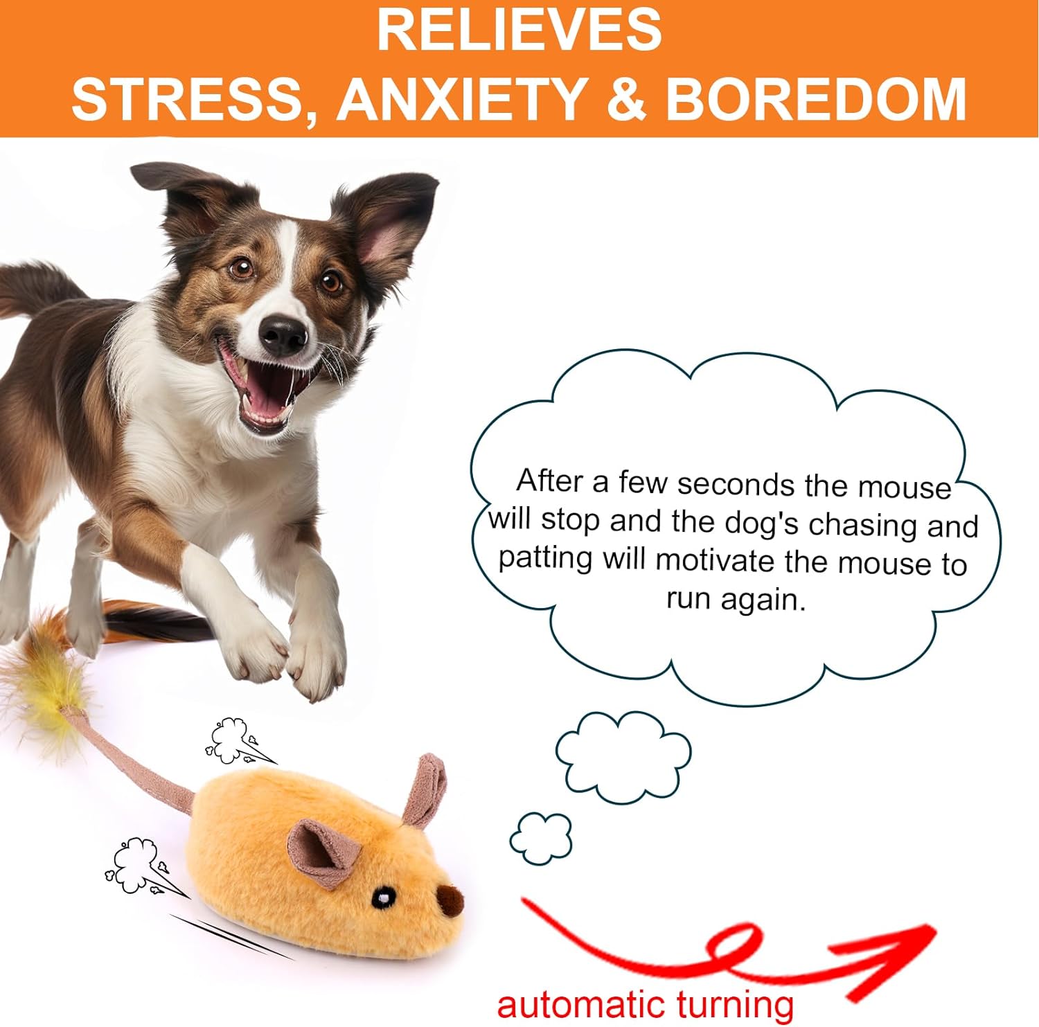 ZOSE Interactive Dog Toys Mouse, Escaping Mice Squeaky Dog Toys with Lights & Auto-Turn, Rechargeable Moving Dog Toy for Small/Medium/Large Dogs & Cats (Yellow)