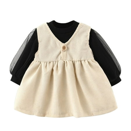 

Honeeladyy Winter Toddler Baby Kids Girls Solid T-shirt Tops Princess Dress Set Casual Clothes Beige Sales