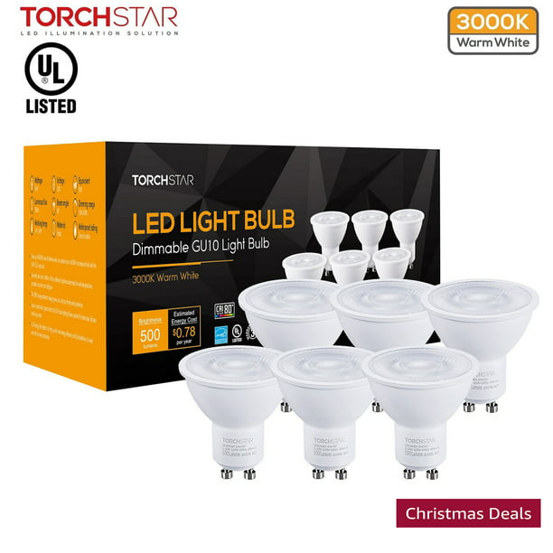 Dimmable LED MR16 GU10 Base Bulb, 6.5W (50W Equivalent), 500lm, 3000K Warm Pack 6 - Walmart.com
