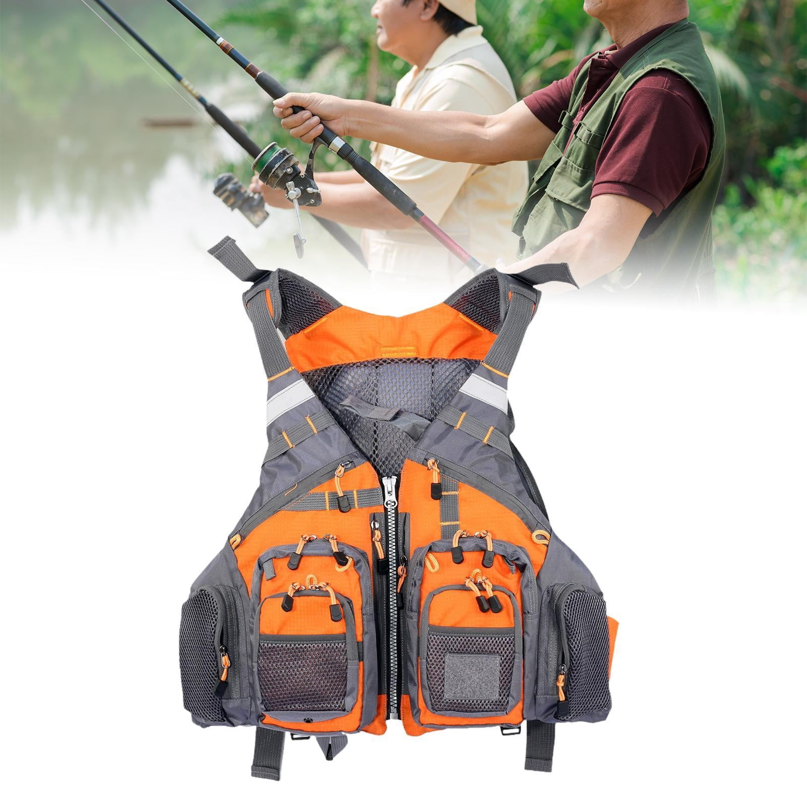 DimyFew Fishing Vest Life Vest Adjustable Size Reflective Multipurpose Comfortable Multi Orange