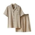 thumbnail image 1 of Pijama de verano para hombre, cárdigan fino, pantalones cortos de manga corta, conjunto de ropa de casa a cuadros, conjunto de pijama holgado para hombre, conjunto de pijama para hombre, 1 of 8