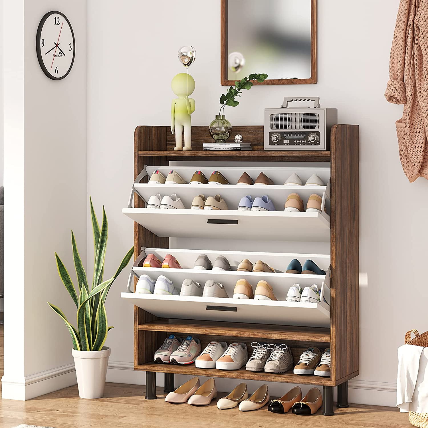 Tribesigns Shoe Storage with 2 Flip Doors Drawers, Entryway