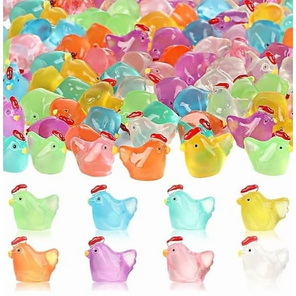 Loopunk 70PCS Luminous Mini Chicken Figurines Resin Miniature Animals, Tiny Chickens Miniature Glow in The Dark for Dollhouse, Micro Landscape, DIY, Home Outdoor Party Decor(Random color)
