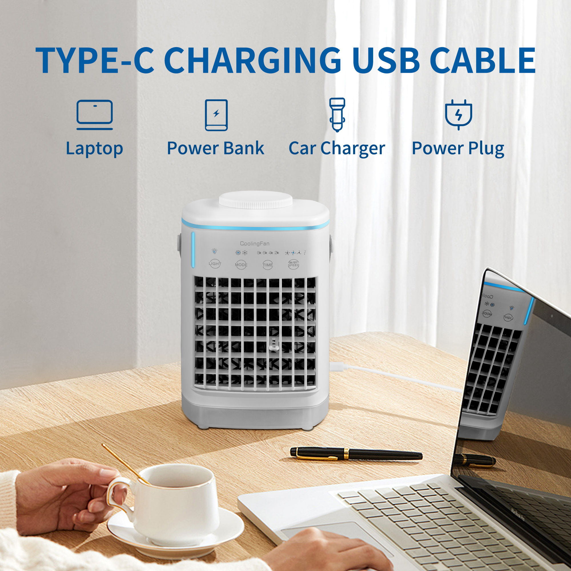 Uarter 3-in-1 Evaporative Air Cooler 4-Speed Portable Conditioner Cooling Fan 700ml Mini Humidifier
