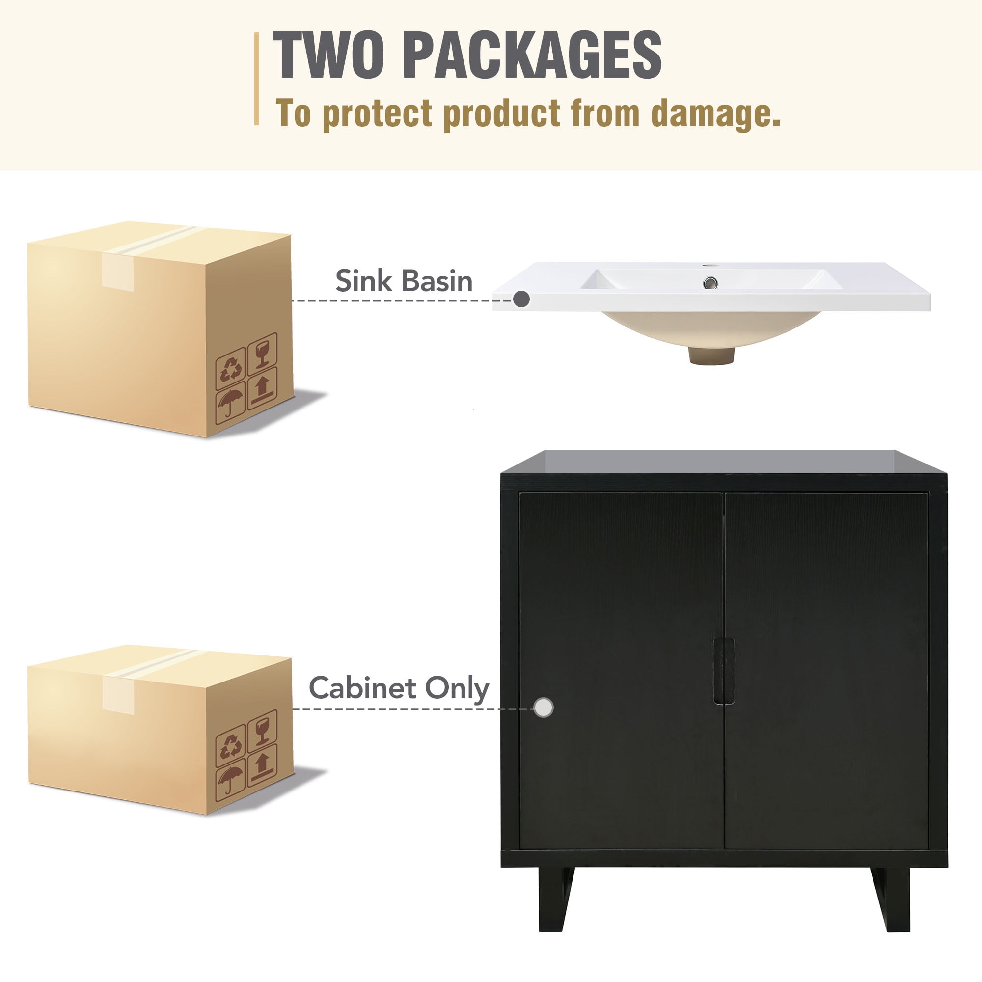 Harper & Bright Designs 30" Bathroom Vanity Set with Sink Combo Cabinet, Bathroom Vanity Storage Cabinet, Solid Wood Frame