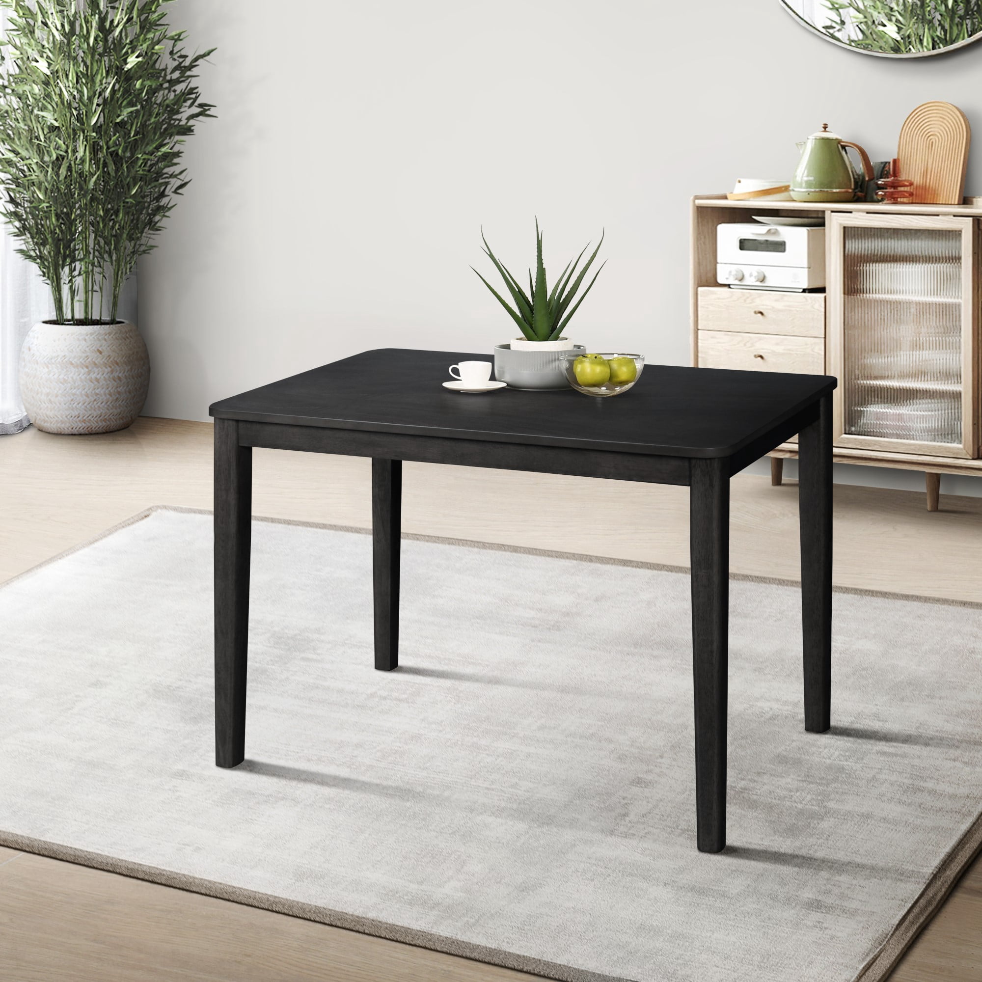 Home Design Sudbury 5-Piece Dining Set, Black/Gray, Rectangular Table with Center-Divided Top and X-Back Cushioned Chairs, Modern Style