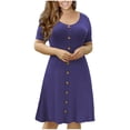 thumbnail image 1 of Leutsin Robe d'Été pour Femme à Manches Courtes, Col Rond, Mini, Unie, Grande Taille, Grande Taille, 1 of 7