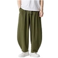 thumbnail image 2 of Xdegoge Men'S Linen Pants Baggy Wide Leg Casual Loose Fit Yoga Lounge Harem Trousers with Elastic Waist Drawstring Summer Beach Vacation Bottoms, 2 of 9