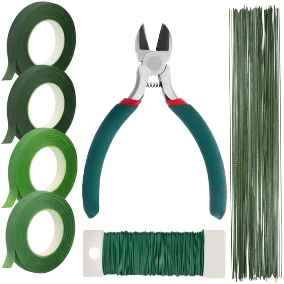 TUWAFE Floral Tape and Floral Wire Arrangement Tools Kit with Wire Cutter 26 Gauge Stem Wire and 22 Gauge Paddle Wire for Bouquet Stem Wrap Florist